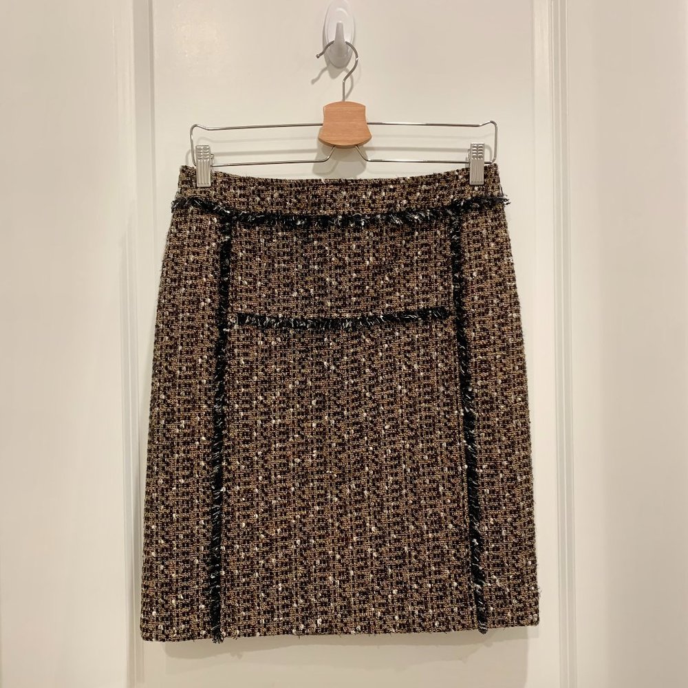 COPY - Tory Burch Wool Tweed Pencil Skirt Metallic Black and Brown/Orange in Si…